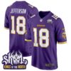 Minnesota Vikings King Of The North Patch Throwback Game Jersey – All Stitched – Purple – Justin Jefferson Jersey