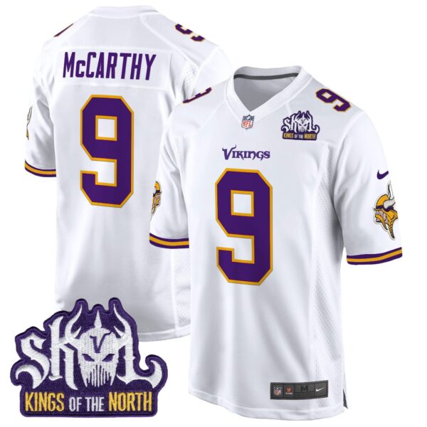 Minnesota Vikings King Of The North Patch Throwback Game Jersey – All Stitched – White – J.J. McCarthy Jersey