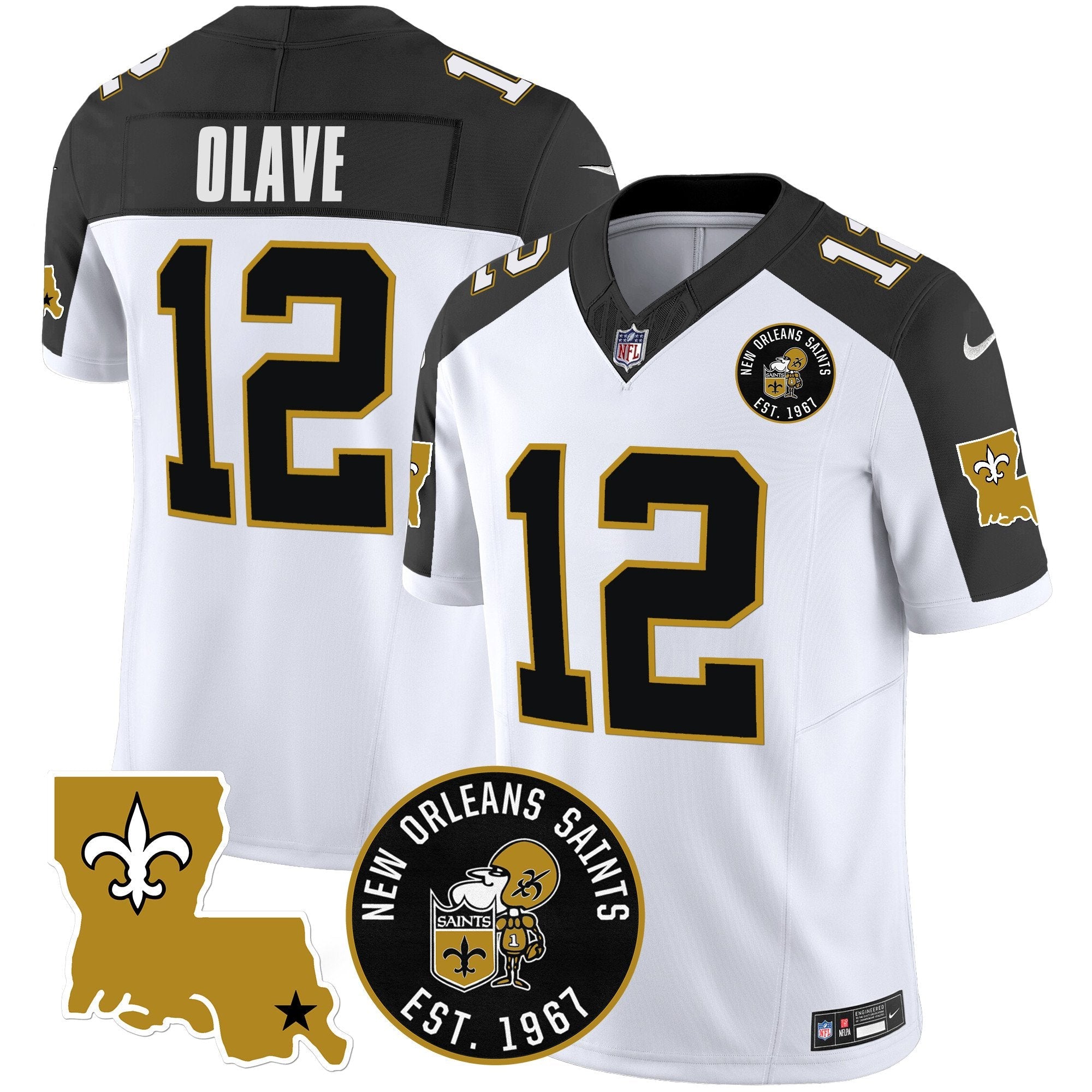Saints EST. 1967 Patch Vapor Jersey – All Stitched – Inverted – Chris Olave Jersey