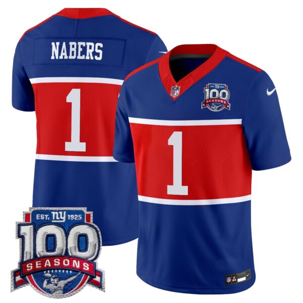 New York Giants ‘Century Red’ 100th Season Commemorative Vapor Jersey – All Stitched – Royal – Malik Nabers Jersey