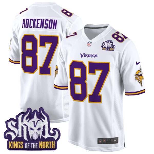 Minnesota Vikings King Of The North Patch Throwback Game Jersey – All Stitched – White – T.J. Hockenson Jersey