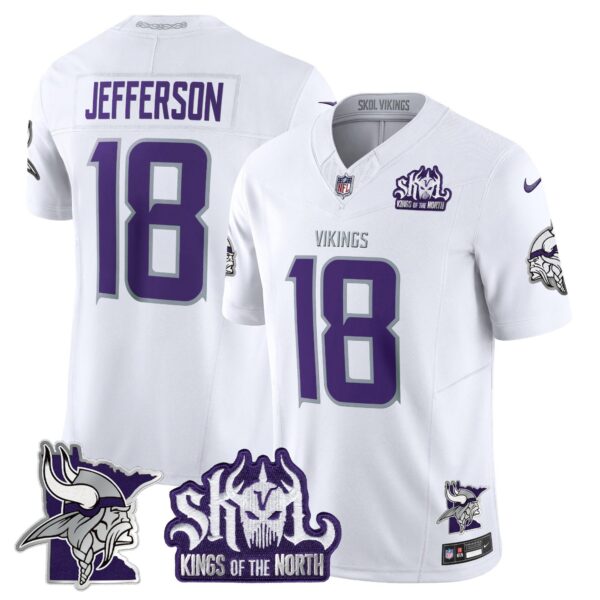 Minnesota Vikings Kings Of The North Patch Vapor Limited Jersey V3 – All Stitched – Winter Warrior – Justin Jefferson Jersey