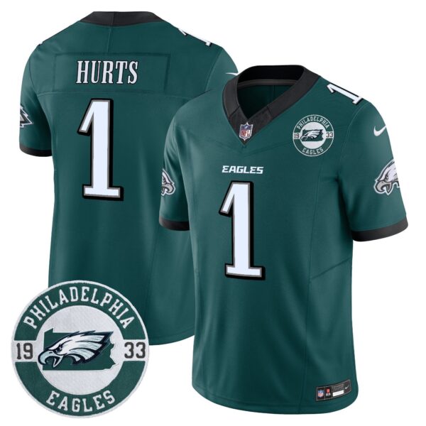 Eagles 2024 Vapor Limited Jersey – Est. 1933 Patch – All Stitched – Midnight Green – Jalen Hurts Jersey
