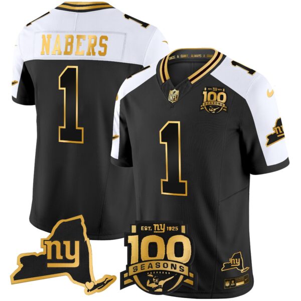 New York Giants 100th Season & State Patch Gold Vapor Limited Jersey – All Stitched – Alternate – Malik Nabers Jersey