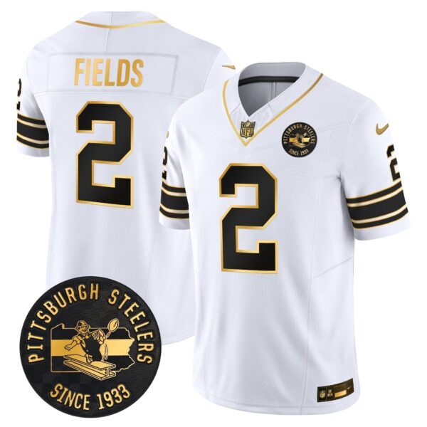 Pittsburgh Steelers Throwback 1933 Patch Gold Vapor Limited Jersey – All Stitched – White Gold – Justin Fields Jersey