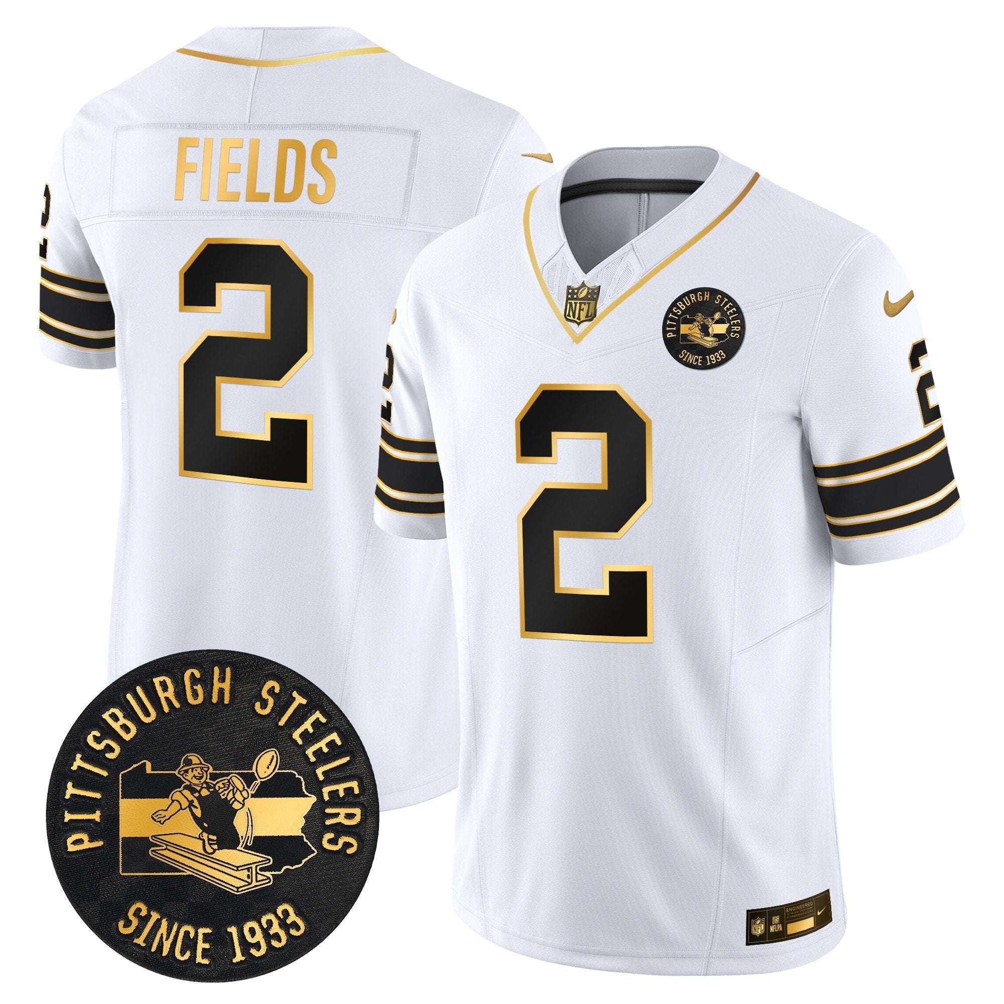 Pittsburgh Steelers Throwback 1933 Patch Gold Vapor Limited Jersey – All Stitched – White Gold – Justin Fields Jersey