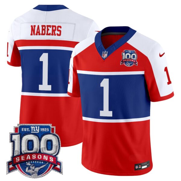 New York Giants ‘Century Red’ 100th Season Commemorative Vapor Jersey – All Stitched – Red Alternate – Malik Nabers Jersey