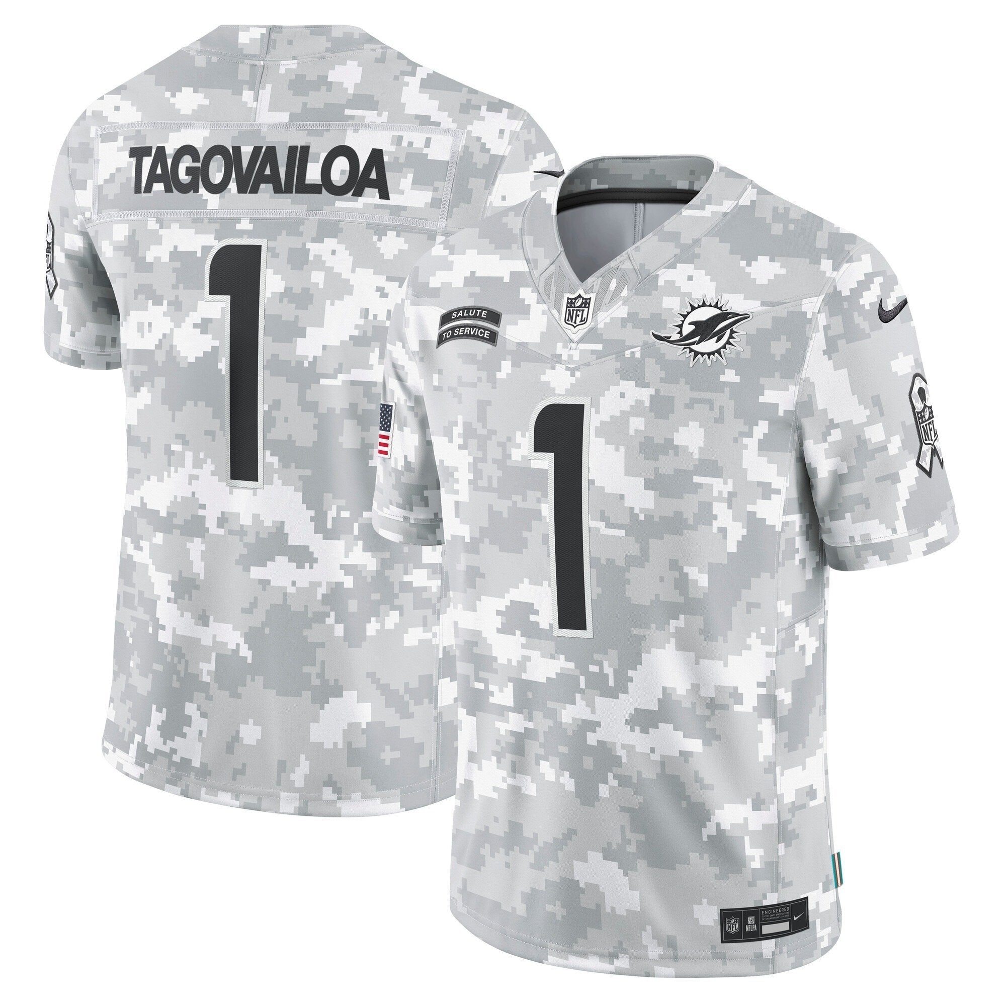 Miami Dolphins 2024 Salute to Service Vapor Limited Jersey – Arctic Camo – All Stitched – Tua Tagovailoa Jersey