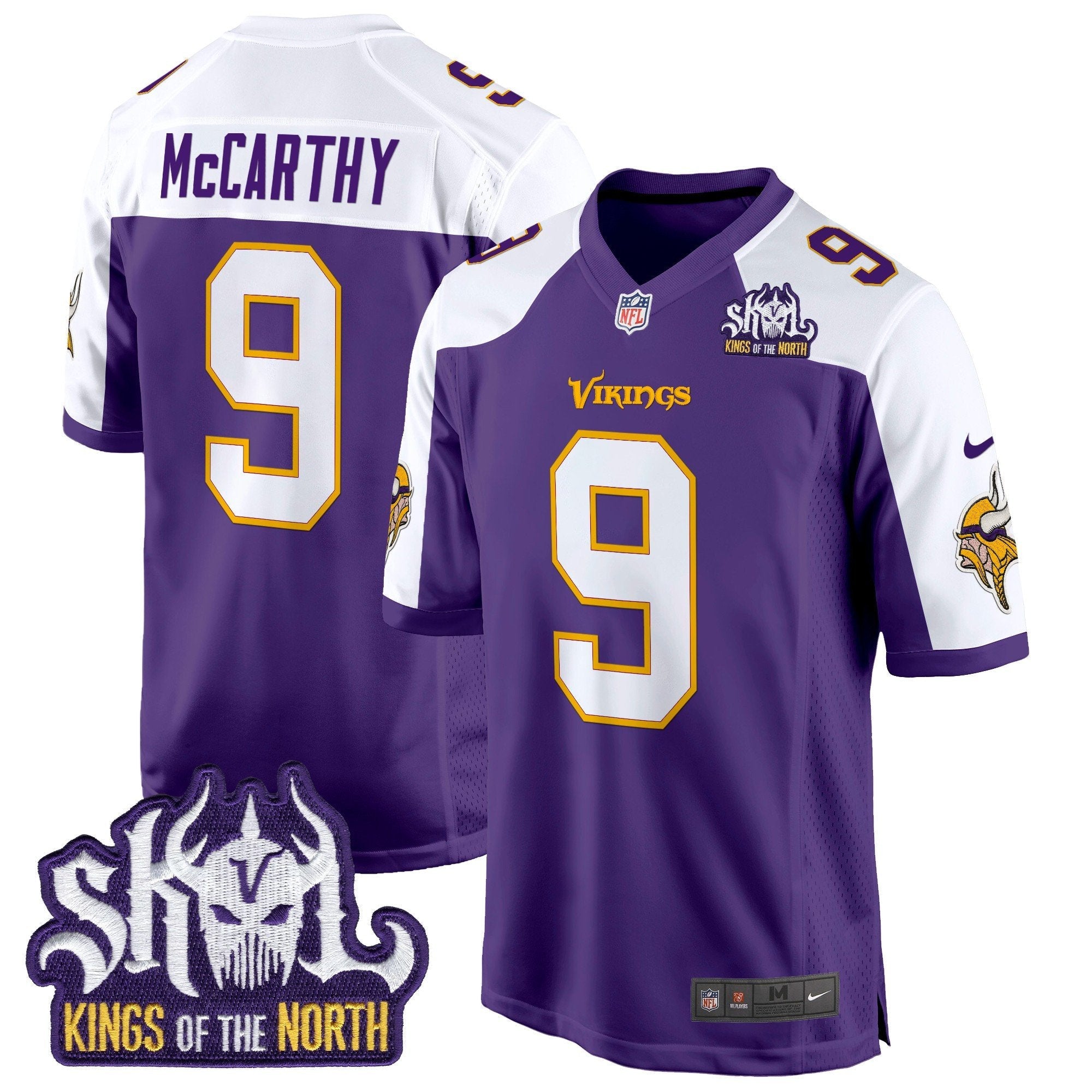 Minnesota Vikings King Of The North Patch Throwback Game Jersey – All Stitched – Purple Alternate – J.J. McCarthy Jersey