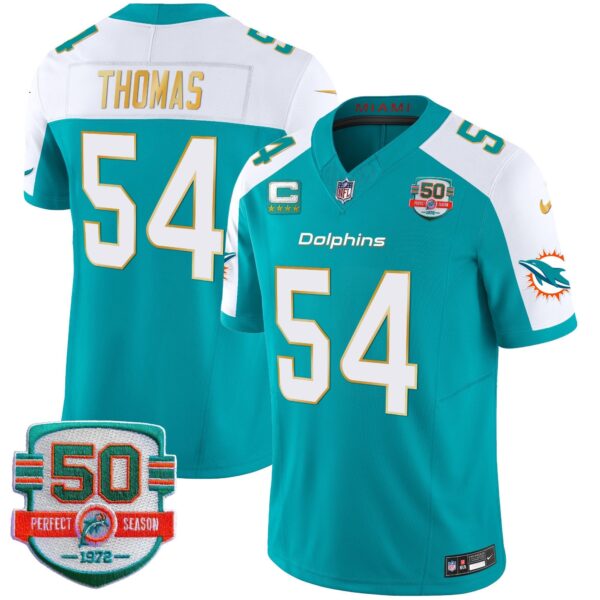 Dolphins Gold Trim Vapor Limited Jersey – All Stitched – Aqua Alternate – Zach Thomas Jersey