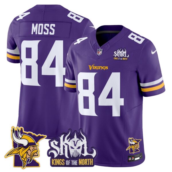 Minnesota Vikings Kings Of The North Patch Vapor Limited Jersey V3 – All Stitched – Purple – Randy Moss Jersey