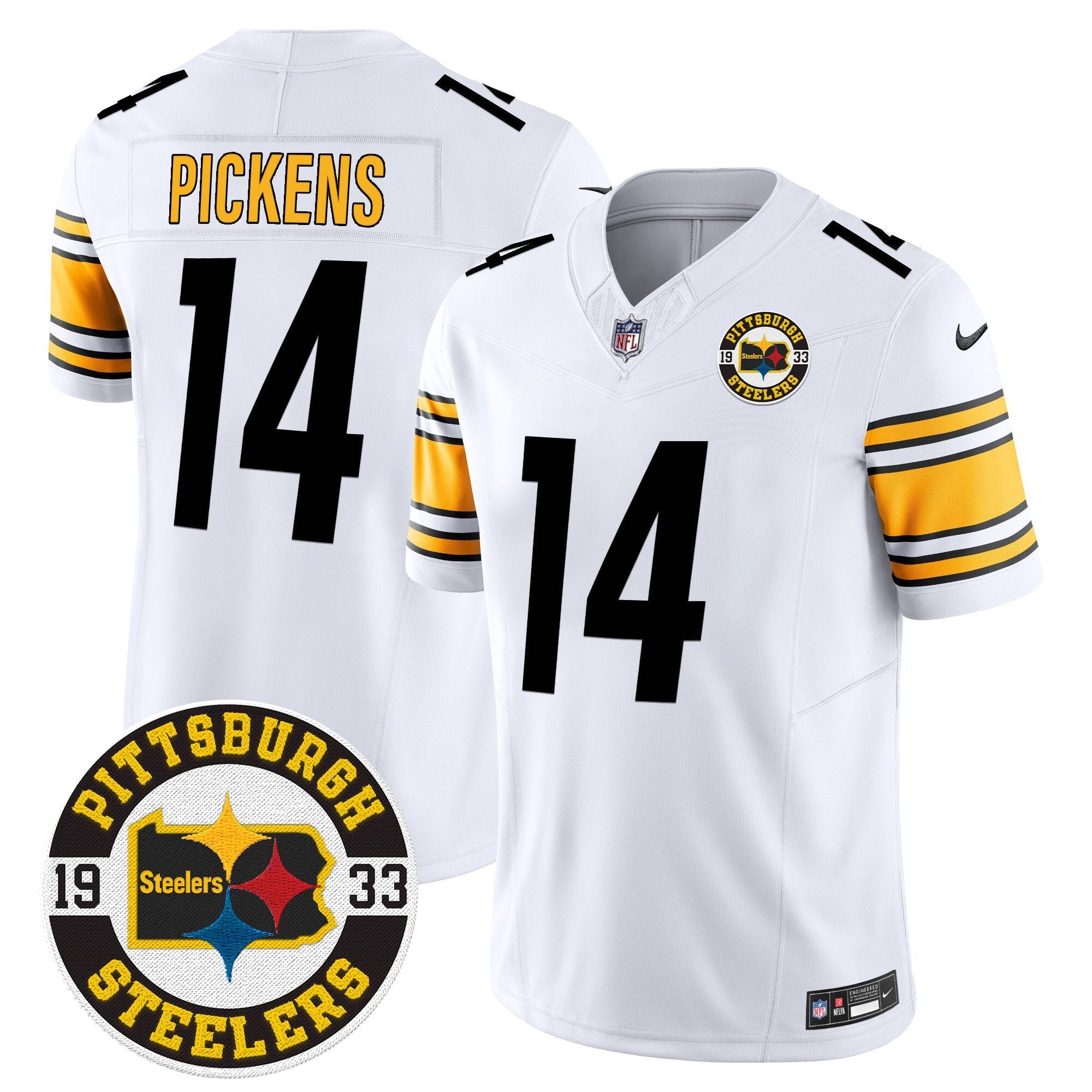Steelers 2024 Vapor Limited Jersey – Est 1933 Patch – All Stitched – White – George Pickens Jersey