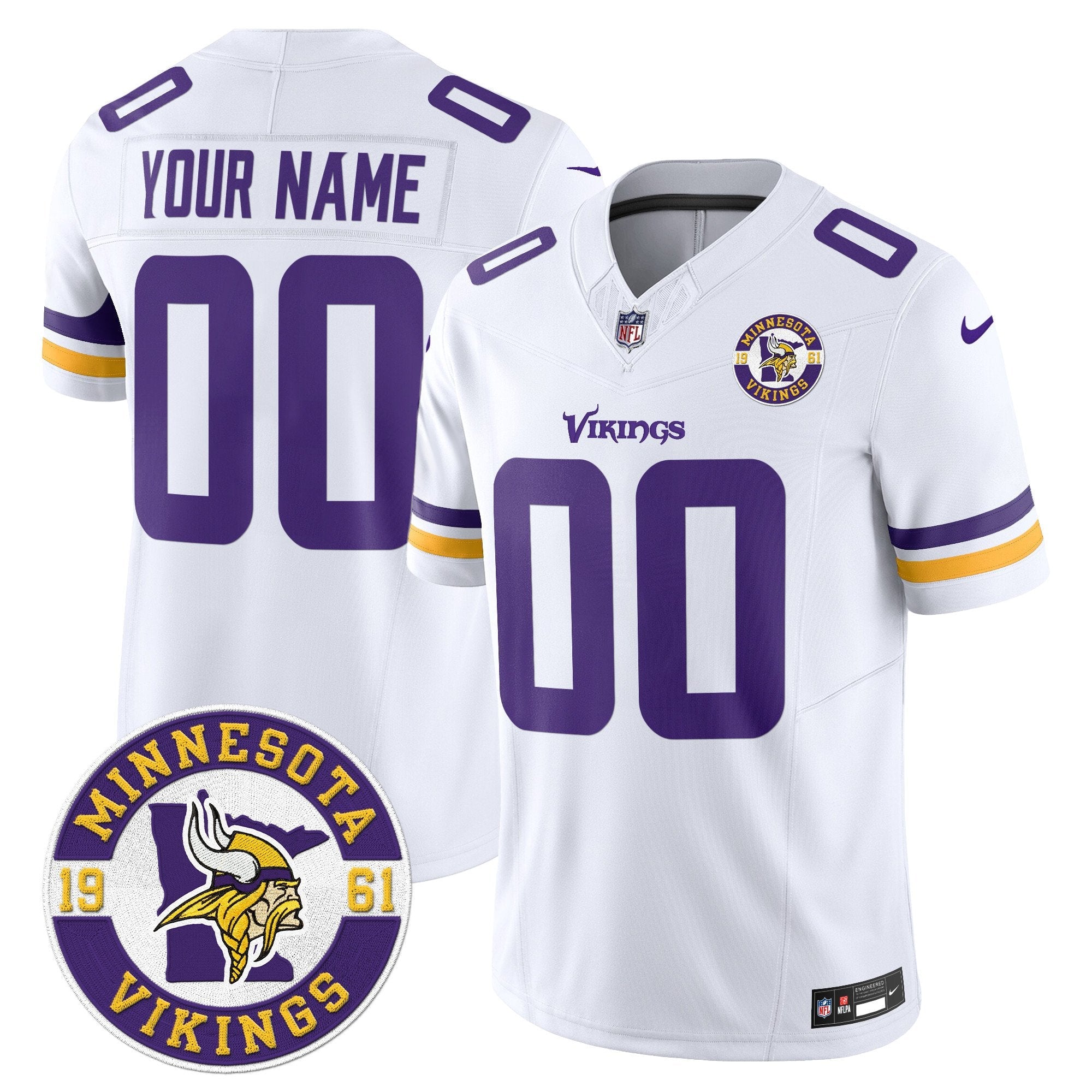 Minnesota Vikings 2024 Vapor Limited Custom Jersey V2 – Est. 1961 Patch – All Stitched – White Jersey