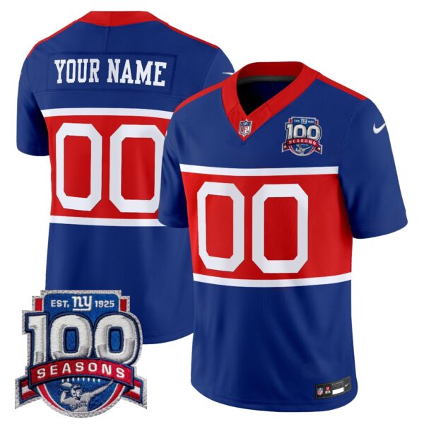 New York Giants ‘Century Red’ 100th Season Commemorative Vapor Custom Jersey – All Stitched – Royal Jersey