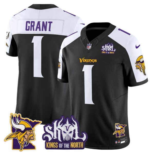 Minnesota Vikings Kings Of The North Patch Vapor Limited Jersey V3 – All Stitched – Black Alternate – Bud Grant Jersey