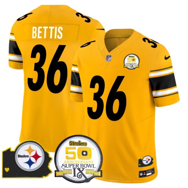 Steelers 50th Anniversary Of Super Bowl IX & Map Patch Vapor Limited Jersey – All Stitched – Gold – Jerome Bettis Jersey