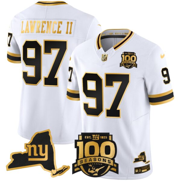 New York Giants 100th Season & State Patch Gold Vapor Limited Jersey – All Stitched – White Gold – Dexter Lawrence II Jersey