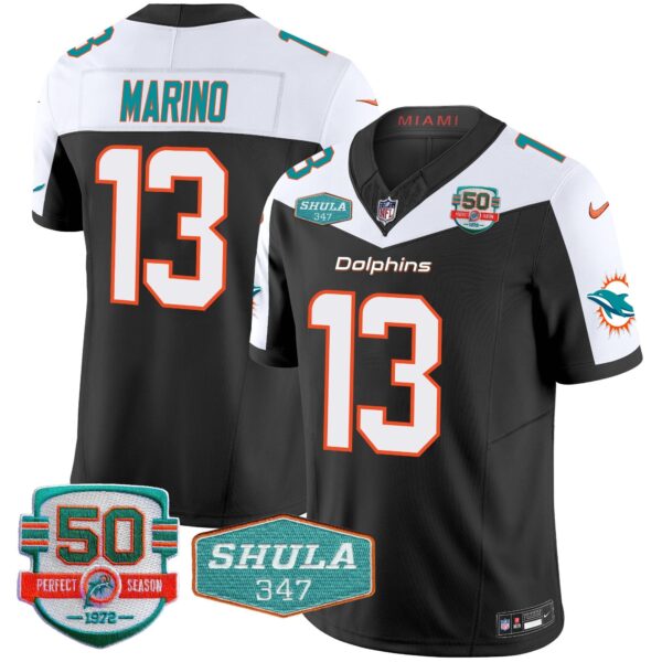 Dolphins Shula 347 Patch Vapor Limited Jersey V2 – All Stitched – Black Alternate – Dan Marino Jersey