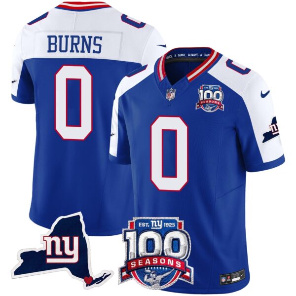 New York Giants 100th Season & State Patch Vapor Limited Jersey – All Stitched – Royal Alternate – Brian Burns Jersey