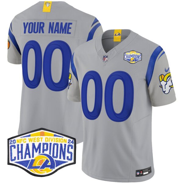 Los Angeles Rams 2024 NFC West Division Champions Vapor Limited Custom Jersey – All Stitched – Gray Jersey