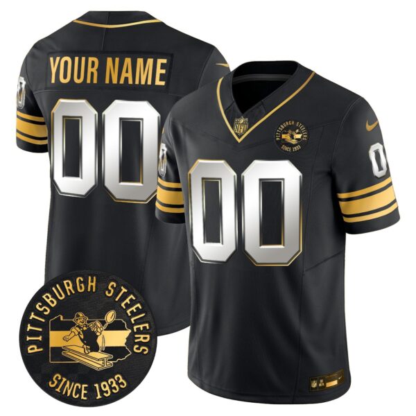 Pittsburgh Steelers Throwback 1933 Patch Gold Vapor Limited Custom Jersey – All Stitched – Black Limited Jersey