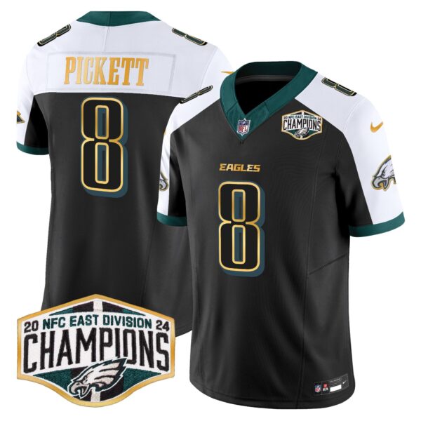 Eagles 2024 NFC East Division Champions Gold Trim Vapor Limited Jersey – All Stitched – Black Alternate – Kenny Pickett Jersey