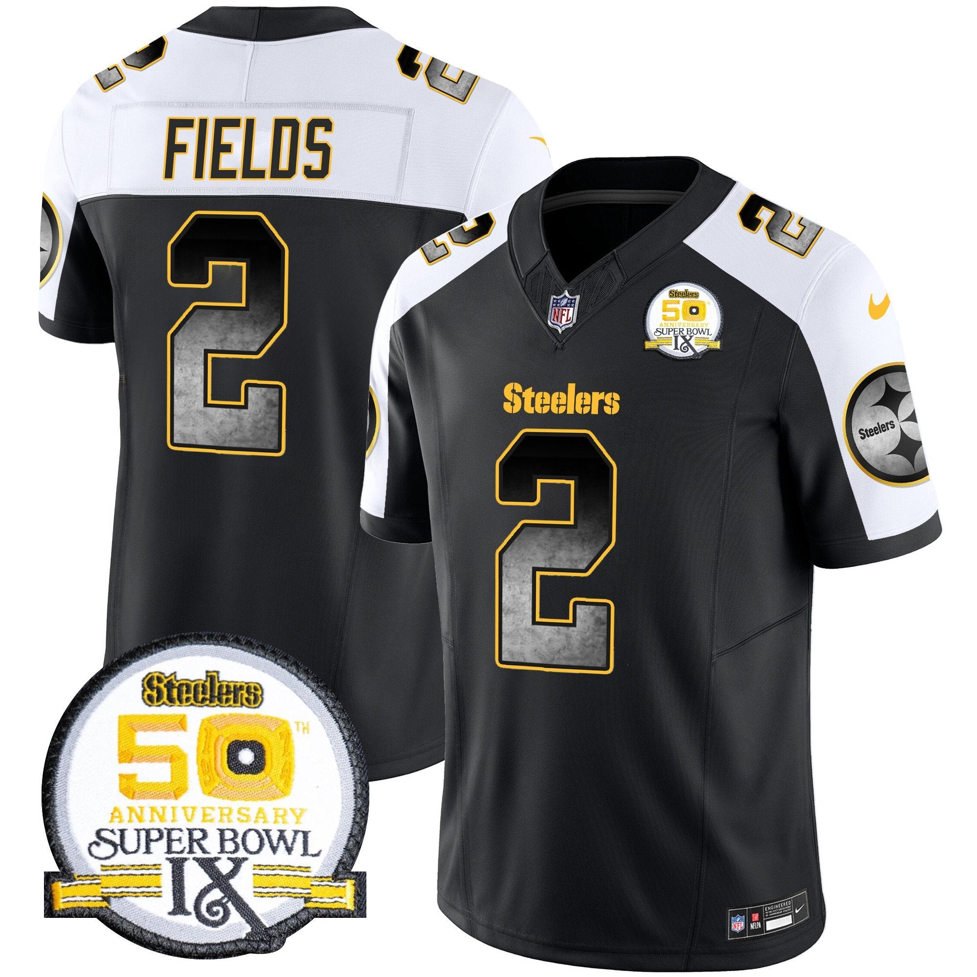 Steelers Arch Smoke 50th Anniversary Of Super Bowl IX Patch Vapor Limited Jersey – All Stitched – Alternate – Justin Fields Jersey