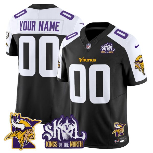 Minnesota Vikings Kings Of The North Patch Vapor Limited Custom Jersey V3 – All Stitched – Black Alternate Jersey
