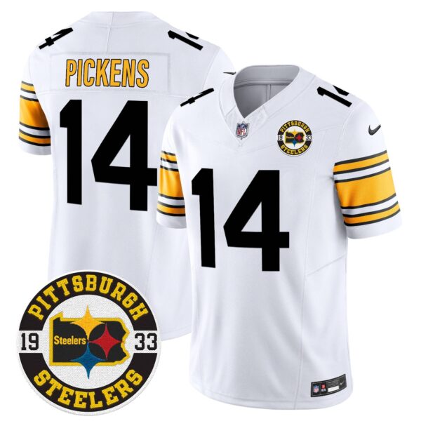 Steelers 2024 Vapor Limited Jersey – Est 1933 Patch – All Stitched – 1975 White – George Pickens Jersey