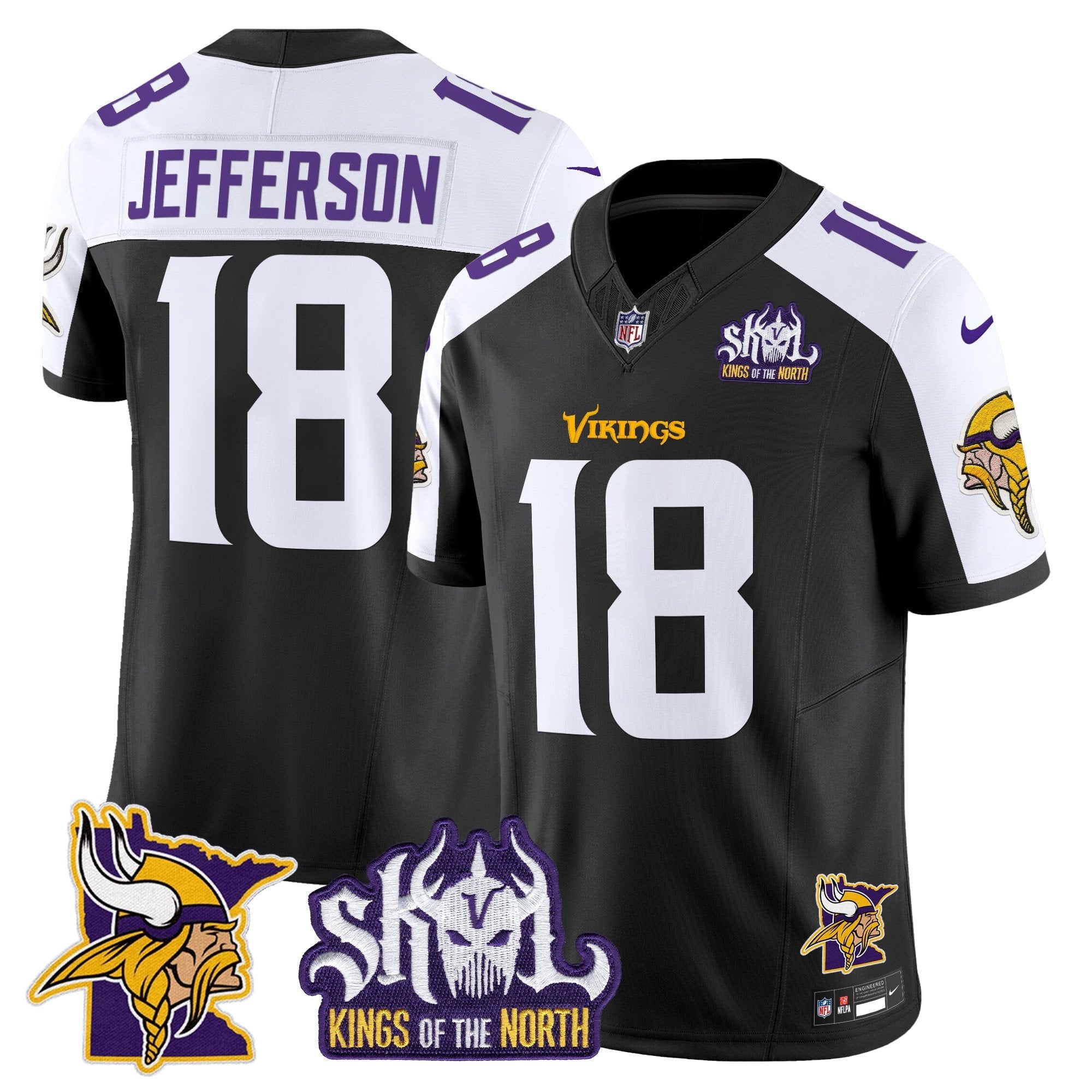 Minnesota Vikings Kings Of The North Patch Vapor Limited Jersey V3 – All Stitched – Black Alternate – Justin Jefferson Jersey