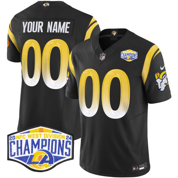 Los Angeles Rams 2024 NFC West Division Champions Vapor Limited Custom Jersey – All Stitched – Black Jersey