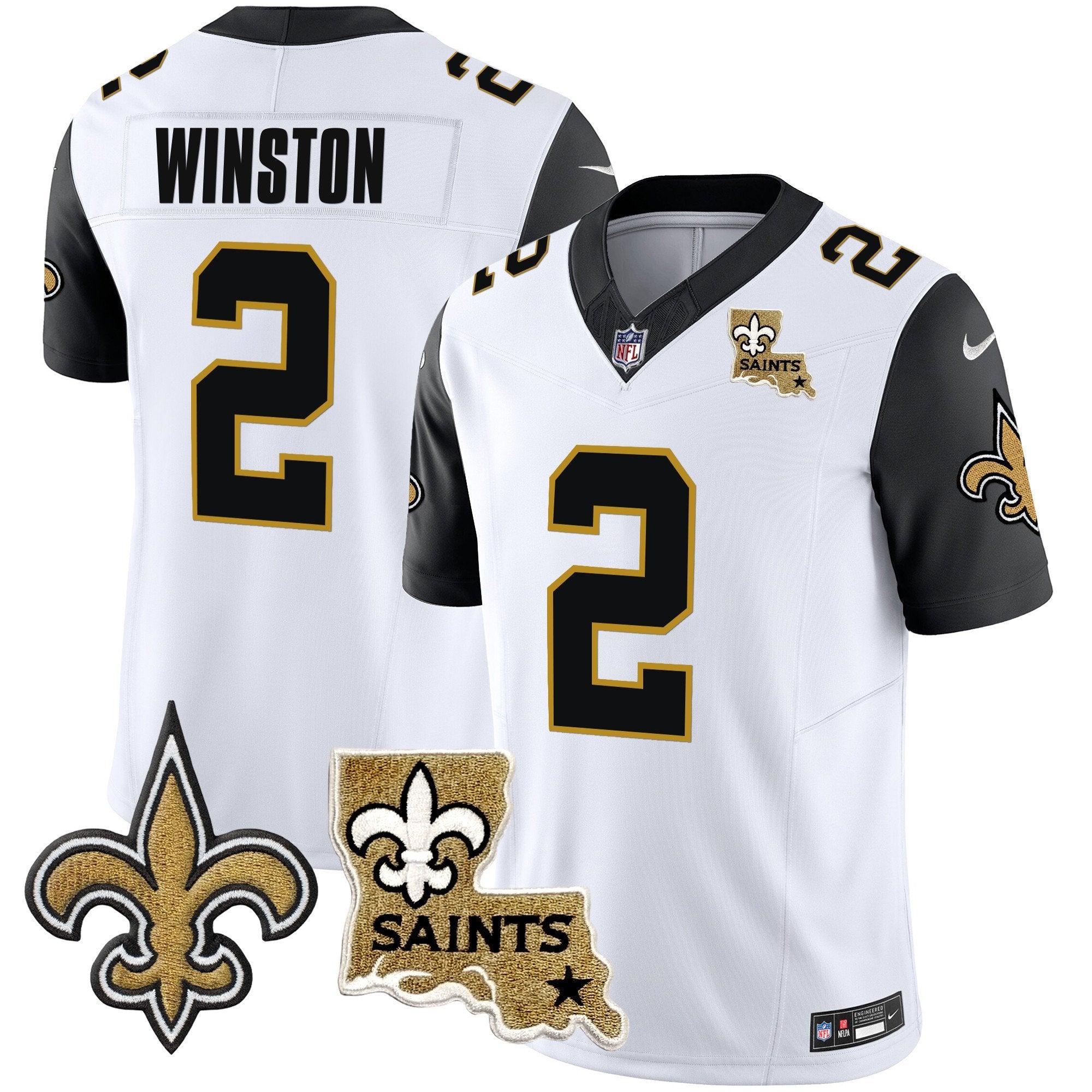 Saints Vapor Limited Jersey – New Orleans Patch – All Stitched – Black Sleeves – Jameis Winston Jersey