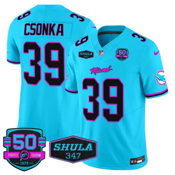 Dolphins “Miami Vice” Vapor Limited Jersey V4 – All Stitched – Aqua – Larry Csonka Jersey