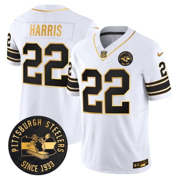 Pittsburgh Steelers Throwback 1933 Patch Gold Vapor Limited Jersey – All Stitched – White Gold – Najee Harris Jersey