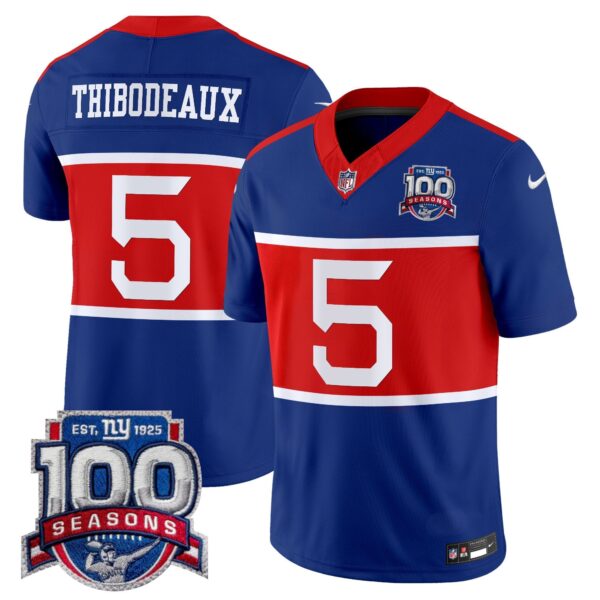 New York Giants ‘Century Red’ 100th Season Commemorative Vapor Jersey – All Stitched – Royal – Kayvon Thibodeaux Jersey