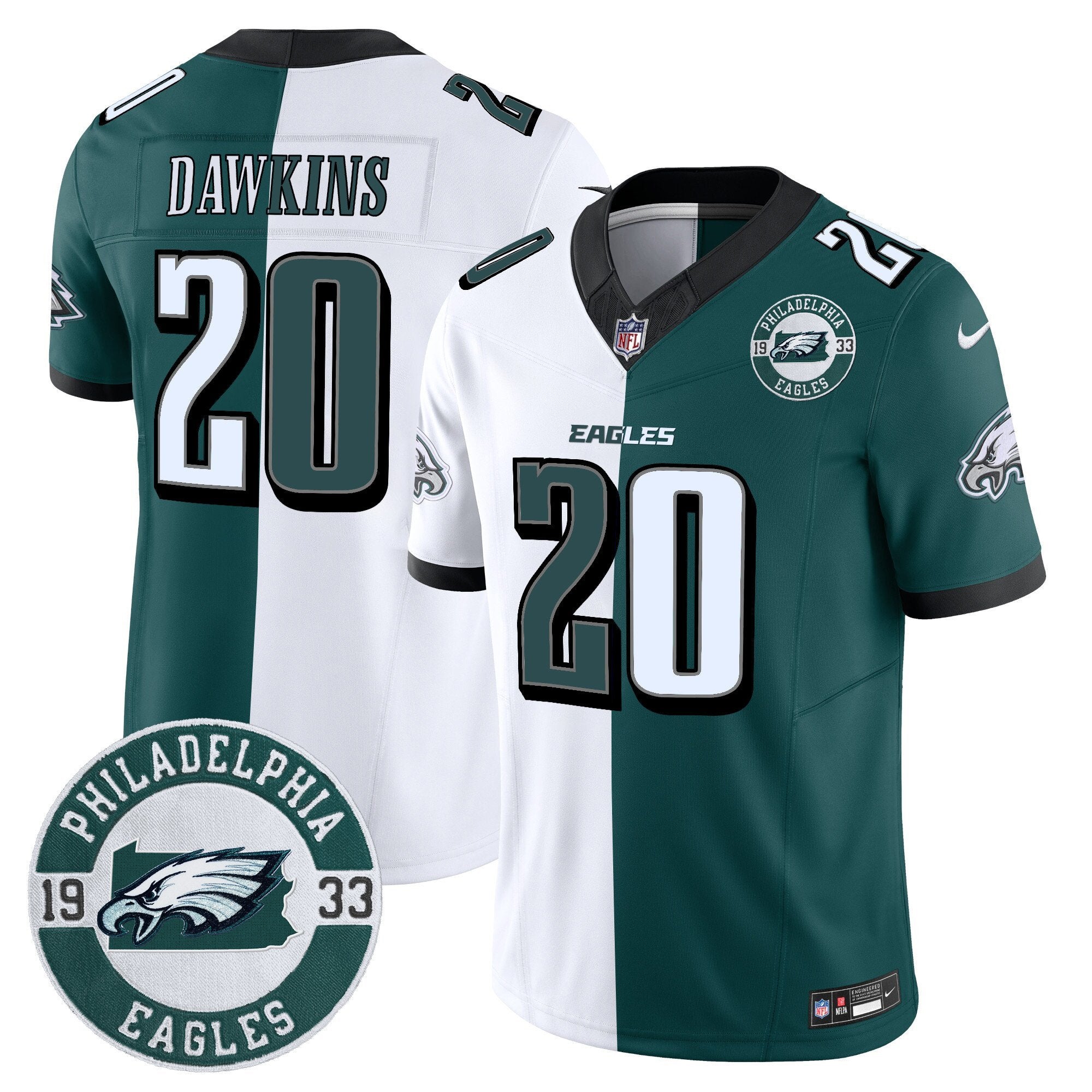 Eagles 2024 Vapor Limited Jersey – Est. 1933 Patch – All Stitched – Split – Brian Dawkins Jersey