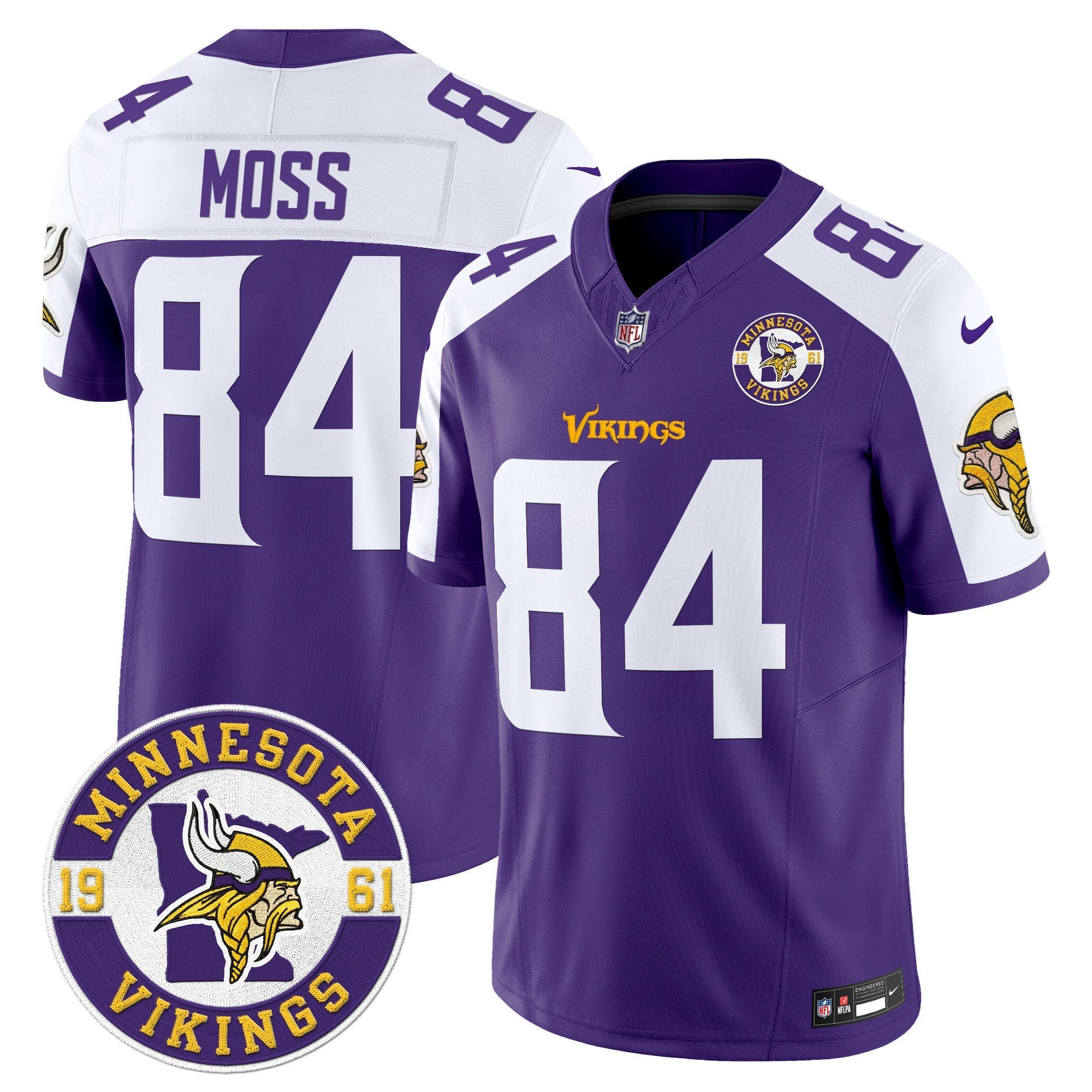 Minnesota Vikings 2024 Vapor Limited Jersey V2 – Est. 1961 Patch – All Stitched – Purple Alternate – Randy Moss Jersey
