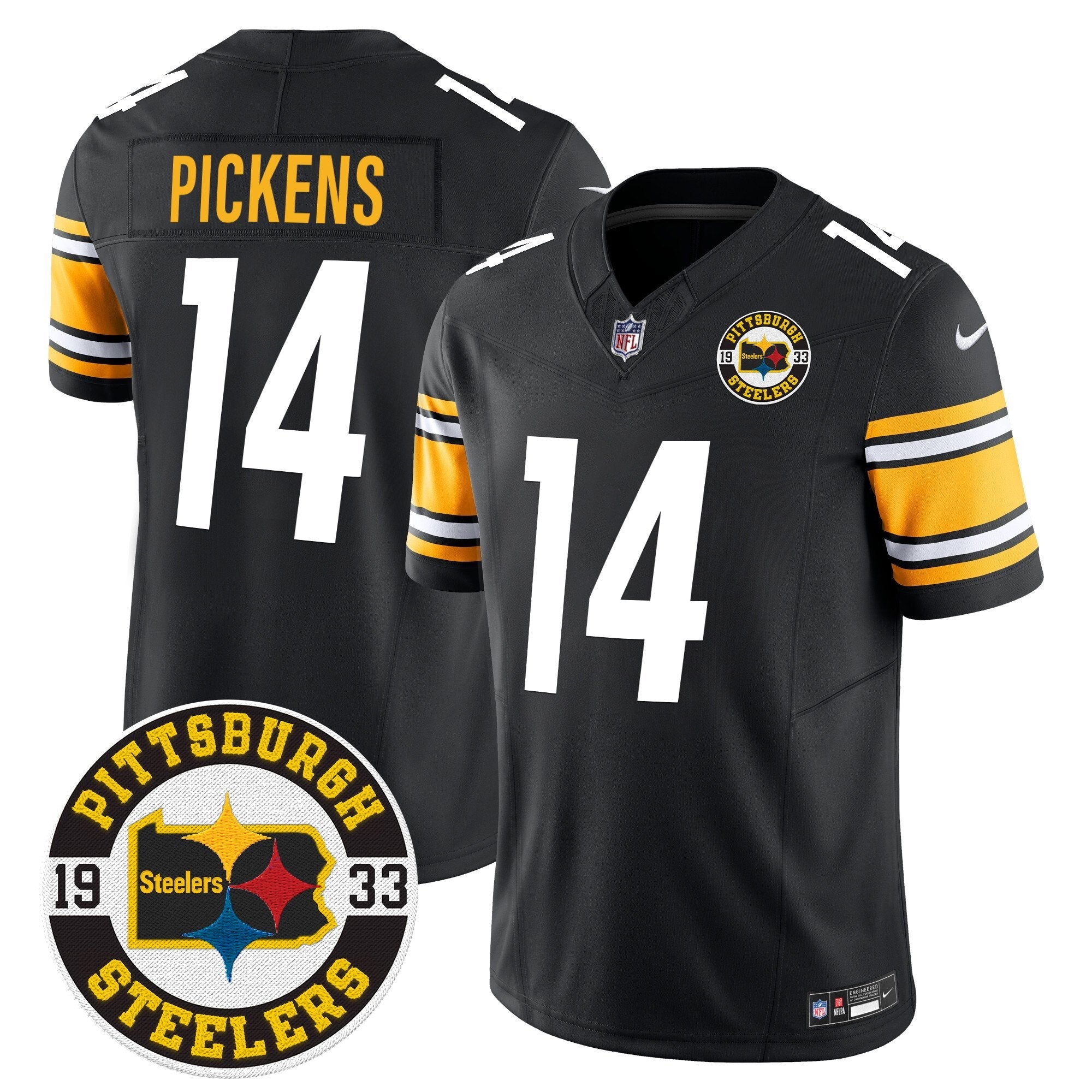 Steelers 2024 Vapor Limited Jersey – Est 1933 Patch – All Stitched – Black – George Pickens Jersey