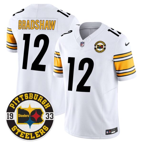 Steelers 2024 Vapor Limited Jersey – Est 1933 Patch – All Stitched – White – Terry Bradshaw Jersey