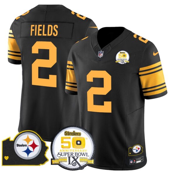 Steelers 50th Anniversary Of Super Bowl IX & Map Patch Vapor Limited Jersey – All Stitched – Color Rush – Justin Fields Jersey