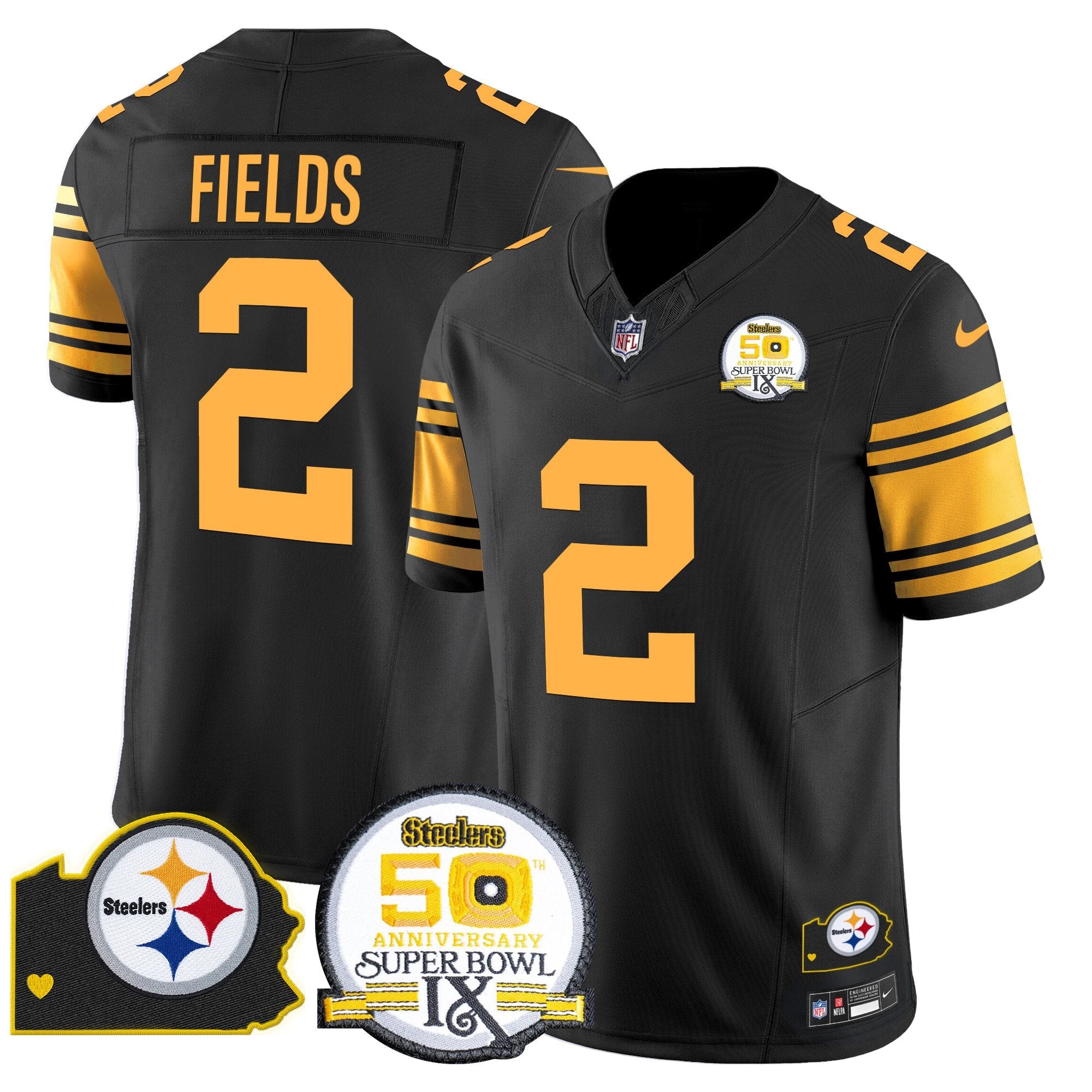 Steelers 50th Anniversary Of Super Bowl IX & Map Patch Vapor Limited Jersey – All Stitched – Color Rush – Justin Fields Jersey