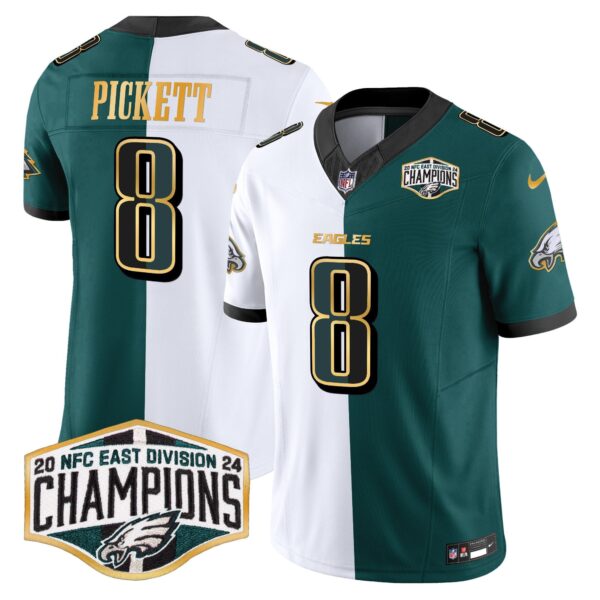 Eagles 2024 NFC East Division Champions Gold Trim Vapor Limited Jersey – All Stitched – Split – Kenny Pickett Jersey