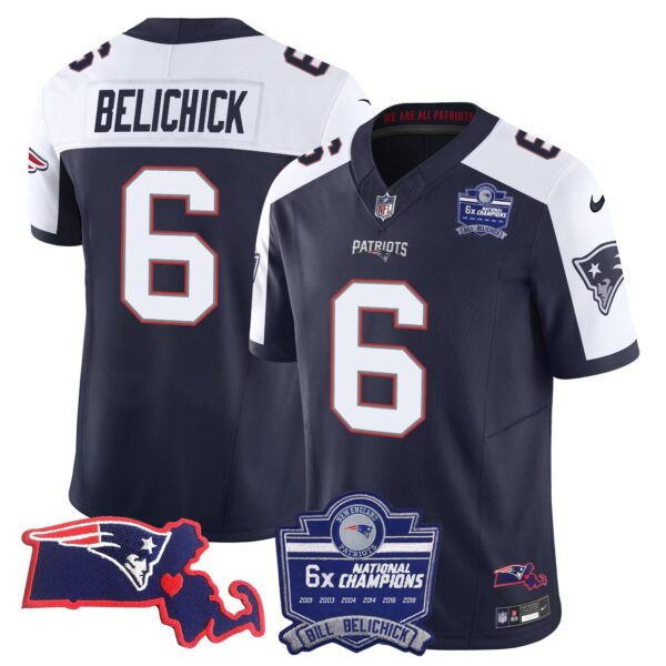 Patriots Bill Belichick 6x Champions Patch Vapor Jersey – All Stitched – Alternate – Bill Belichick Jersey