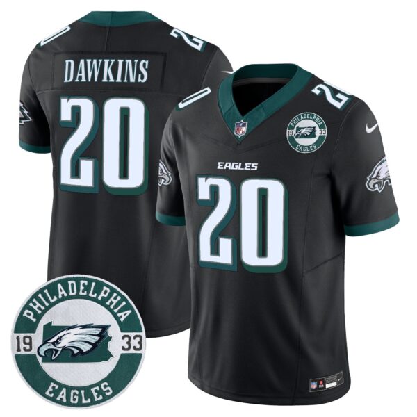 Eagles 2024 Vapor Limited Jersey – Est. 1933 Patch – All Stitched – Black – Brian Dawkins Jersey