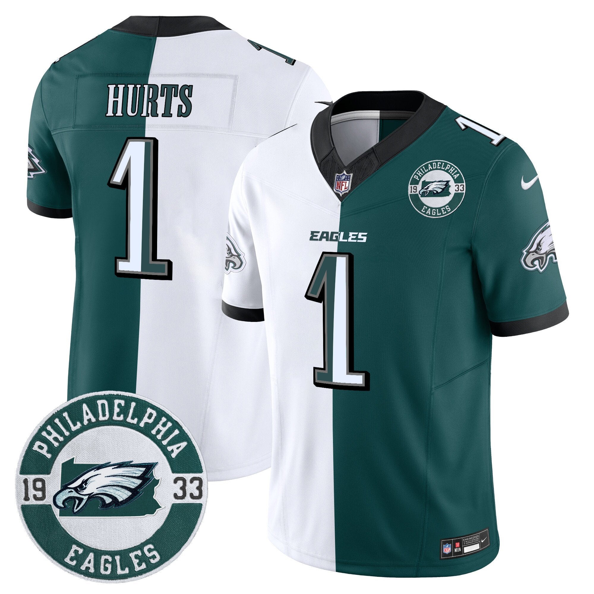 Eagles 2024 Vapor Limited Jersey – Est. 1933 Patch – All Stitched – Split – Jalen Hurts Jersey