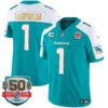 Dolphins Gold Trim Vapor Limited Jersey – All Stitched – Aqua Alternate – Tua Tagovailoa Jersey