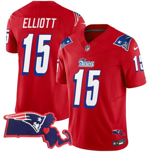 Patriots 1996 Throwback State Patch Vapor Jersey – All Stitched – Red – Ezekiel Elliott Jersey