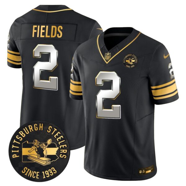 Pittsburgh Steelers Throwback 1933 Patch Gold Vapor Limited Jersey – All Stitched – Black Limited – Justin Fields Jersey