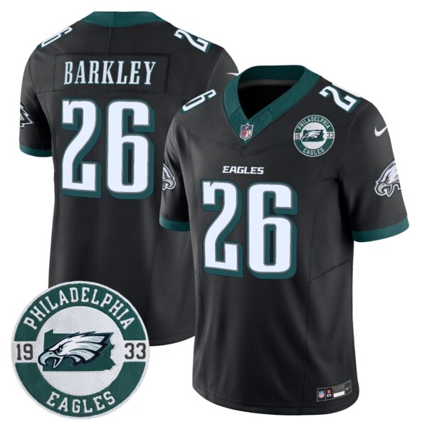 Eagles 2024 Vapor Limited Jersey – Est. 1933 Patch – All Stitched – Black – Saquon Barkley Jersey