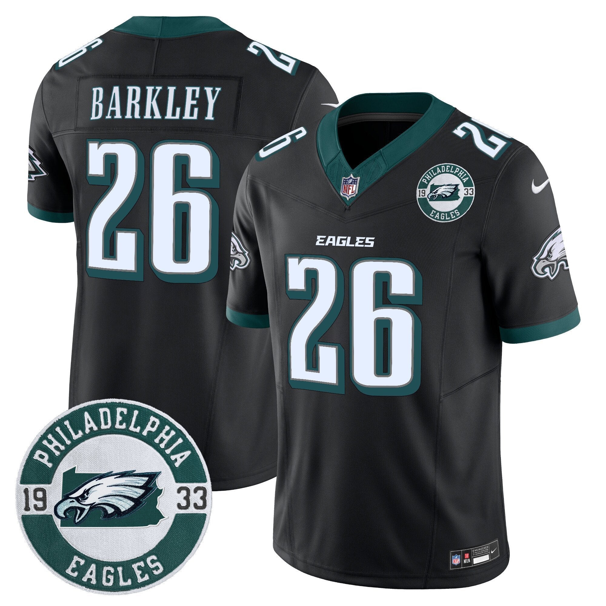 Eagles 2024 Vapor Limited Jersey – Est. 1933 Patch – All Stitched – Black – Saquon Barkley Jersey
